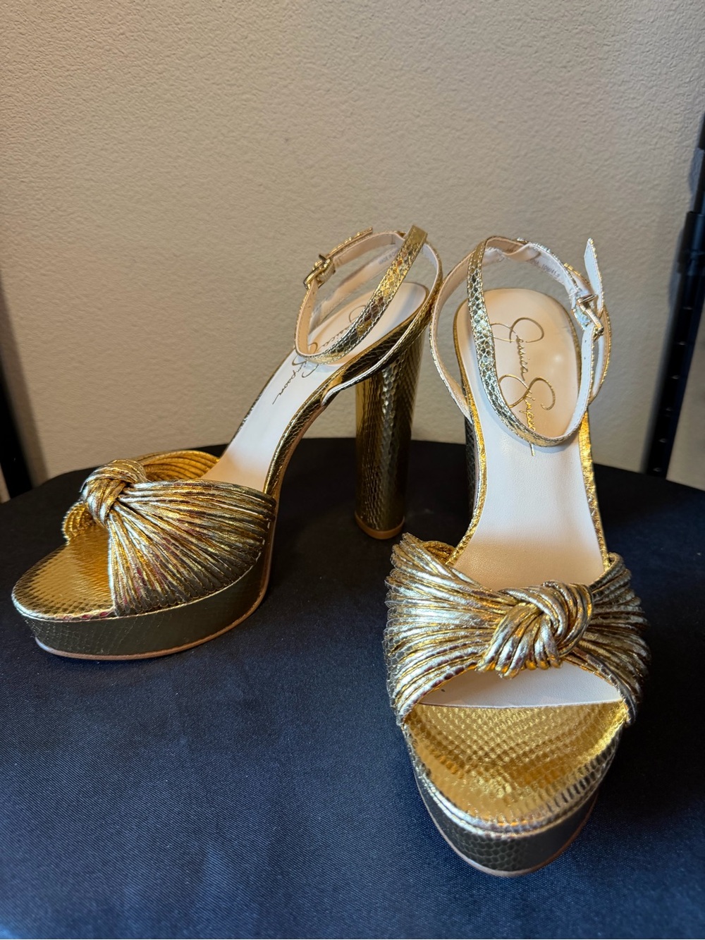 Jessica Simpson “Immie” Gold Platform Pumps